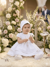 Baby Girls Lace Christening Dress with Embroidered & Sequin Organza Trim