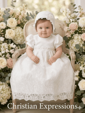 Baby Girls Lace Long Christening Gown with Satin Bodice