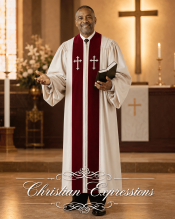 Men’s Beige Clergy Pulpit Robe with Ivory Embroidered Crosses