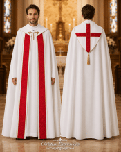 Red Cross Brocade Trim Clergy Cope