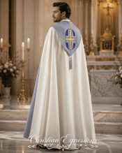 Silver Festive Clergy Cope with Gold Cross
