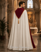 Wine Velvet Gold Braid Trim Clergy Cope