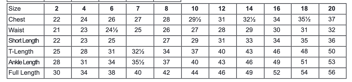 First Communion Dress Size Chart Tip Top
